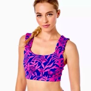 Lilly Pulitzer Karena Ruffle Sports Bra Pink Grenadine Flocking to Paradise